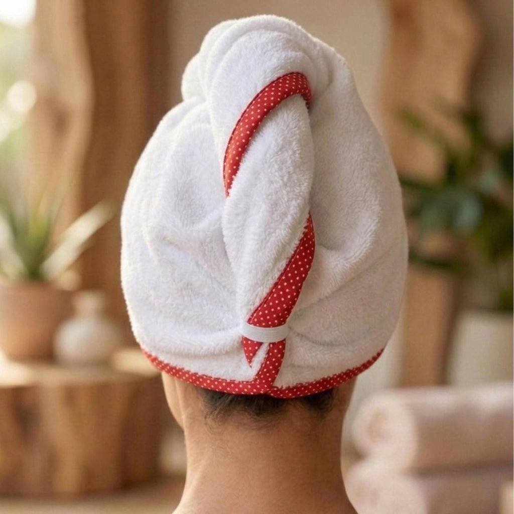 Turkish Cotton Red Hair Towel Wrap, Quick Dry Absorbent Turban