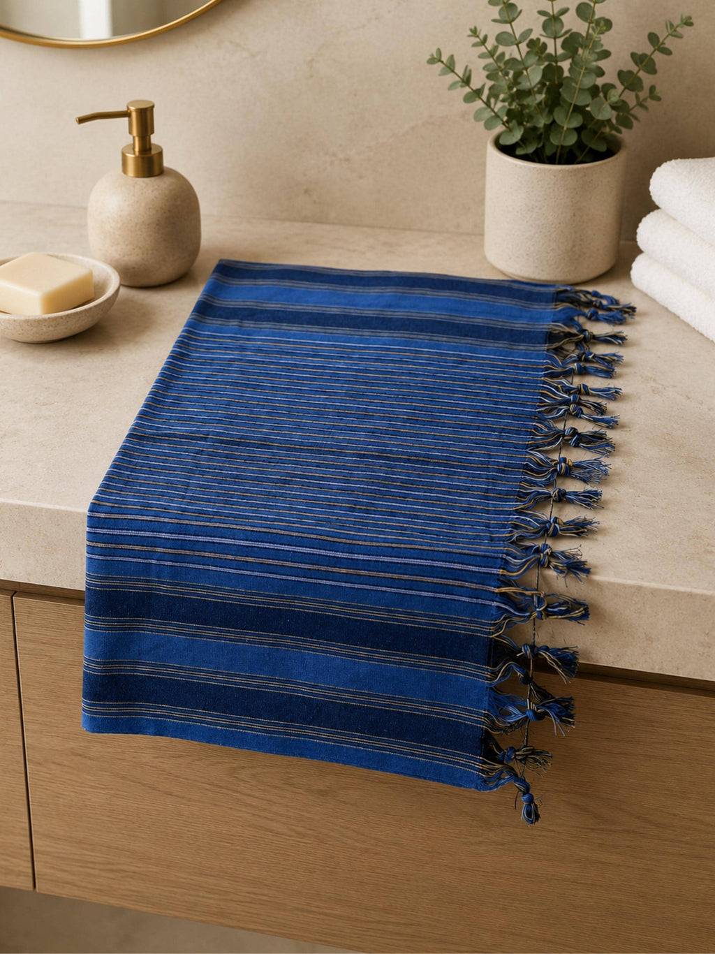 Blue Turkish Peshtemal Sauna Towel, Handwoven Lightweigt Bath Towel, Hammam, Spa Wellness Day Gift