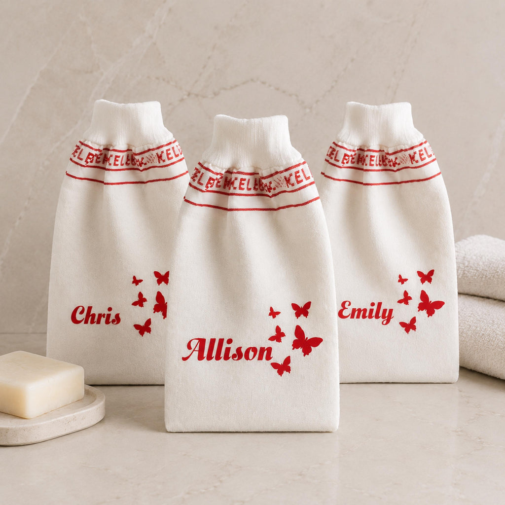 Exfoliating Bath Mitt, Personalized Kessa Glove, Spa Bachelorette Favor, Bulk Hammam Spa Supplies