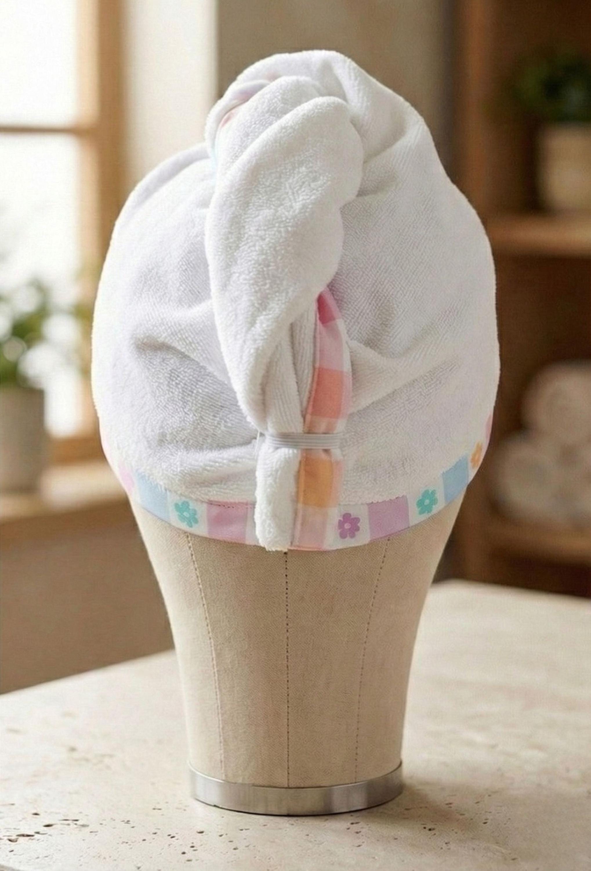 Pastel Plaid Hair Towel Wrap, Ultra Soft Hair Turban, Quick Dry Turkish Cotton Bath Towel, Gentle Hair Care Gift
