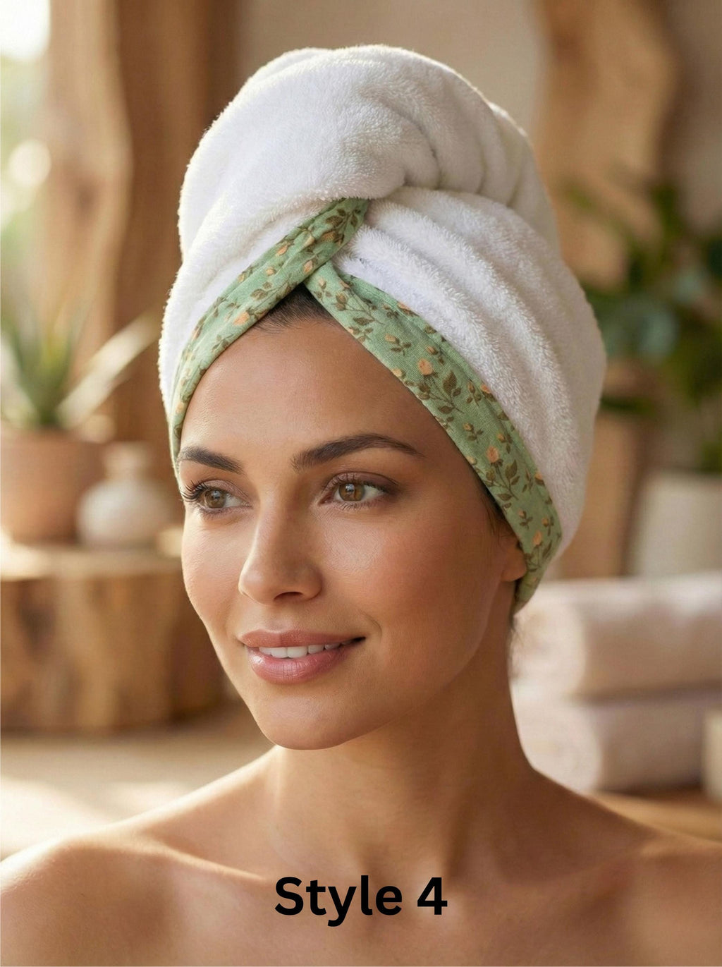 Cotton Hair Drying Towel Wrap, Quick Dry Towel Turban, Pink Floral Patterned Trim