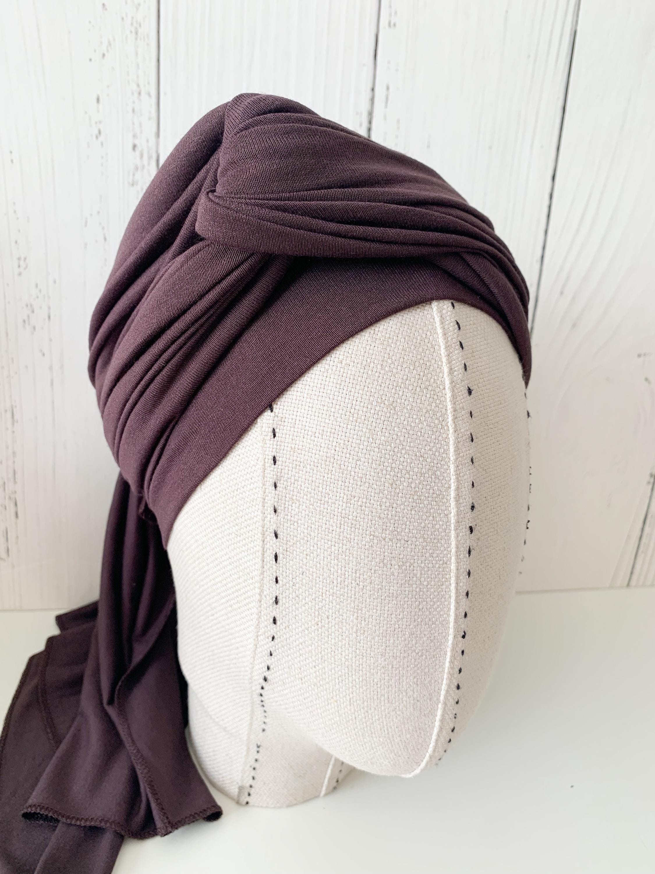 Brown Jersey Women Turban HeadWrap, Women's Neck Scarf, Dark Brown Hijab Shawl