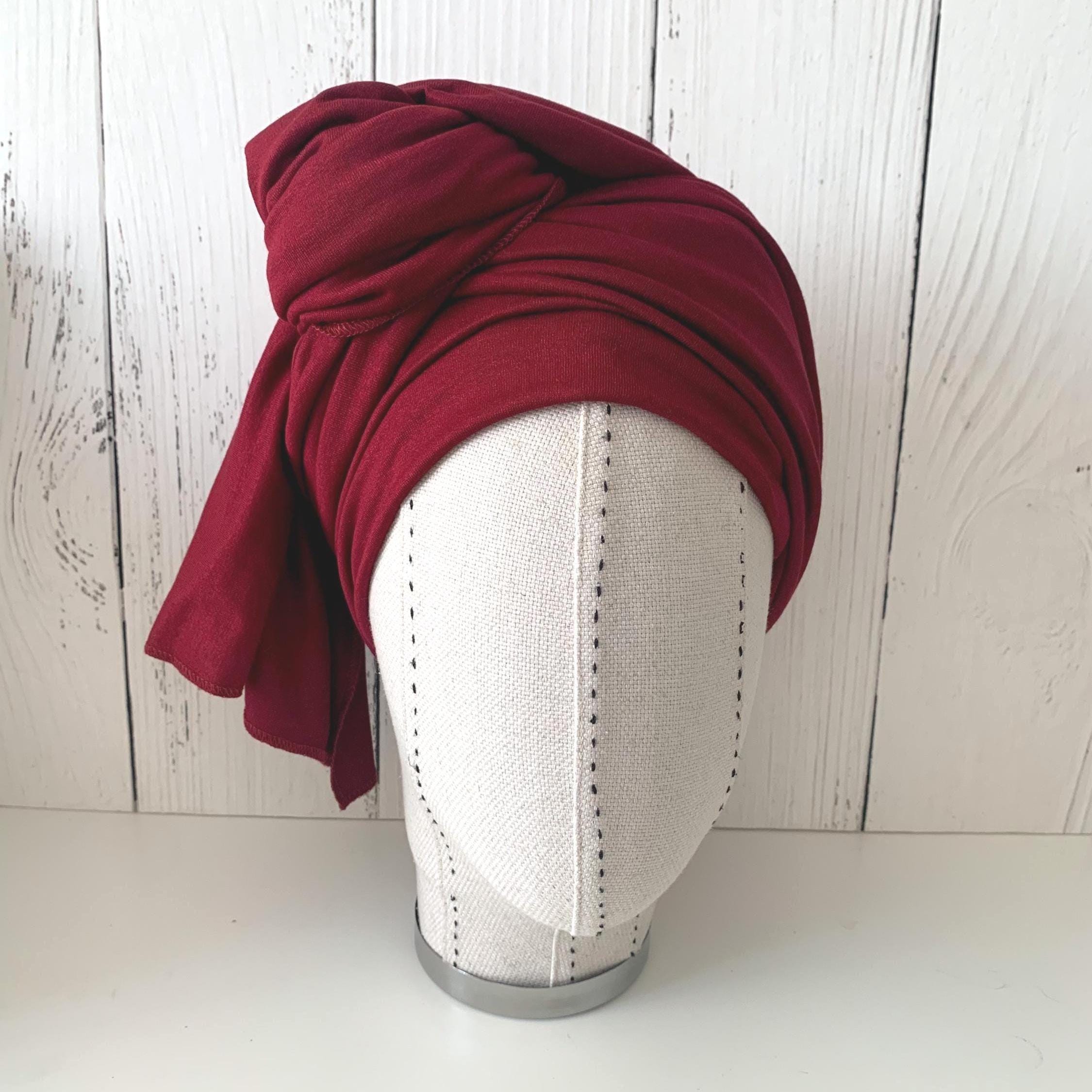 Burgundy Jersey Hijab, Claret Red Twist Turban Headscarf, Breathable Viscose Lycra Headwrap