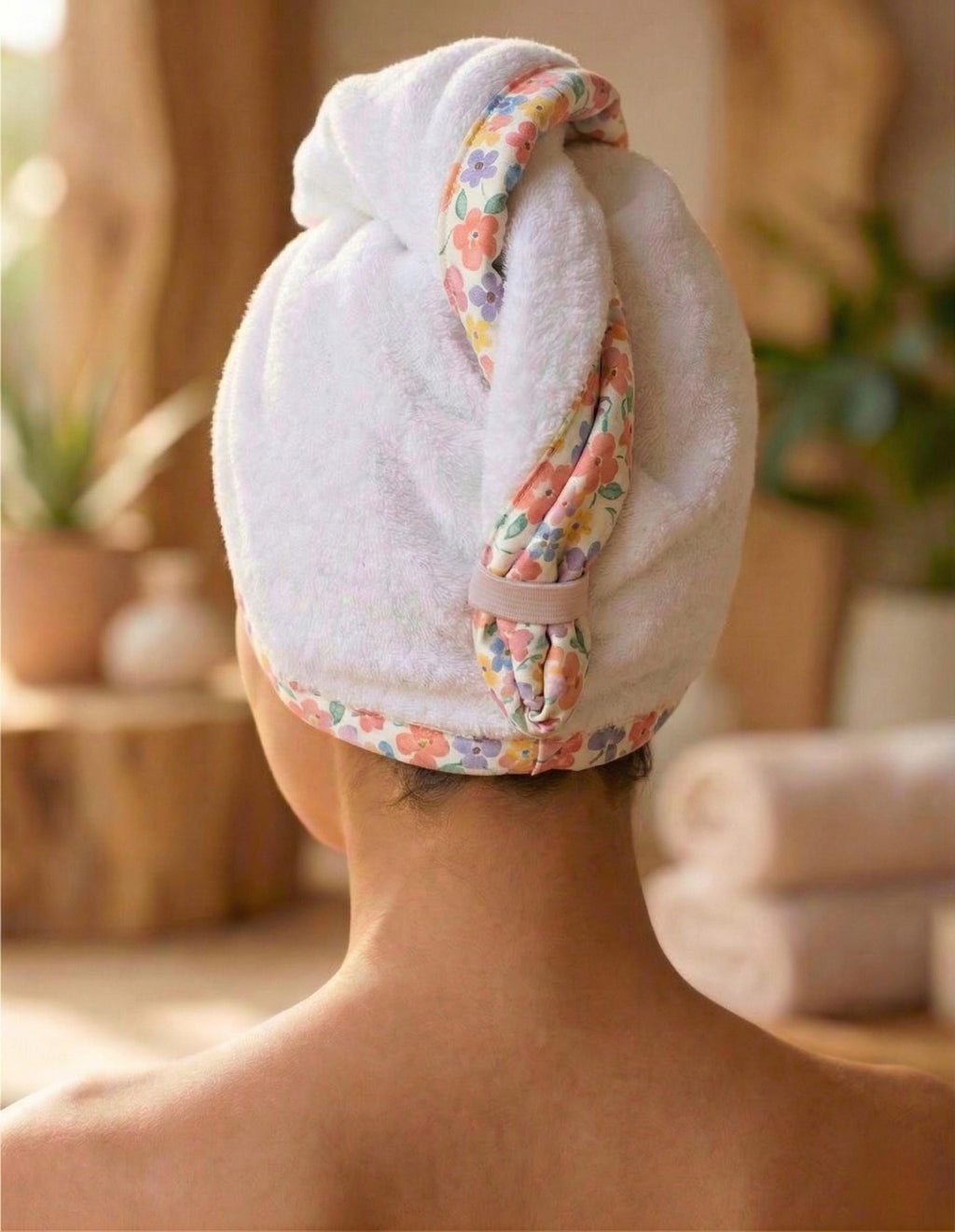 Turkish Cotton Hair Towel Wrap with Elastic Loop; After Shower Quick Dry Make-up Turban