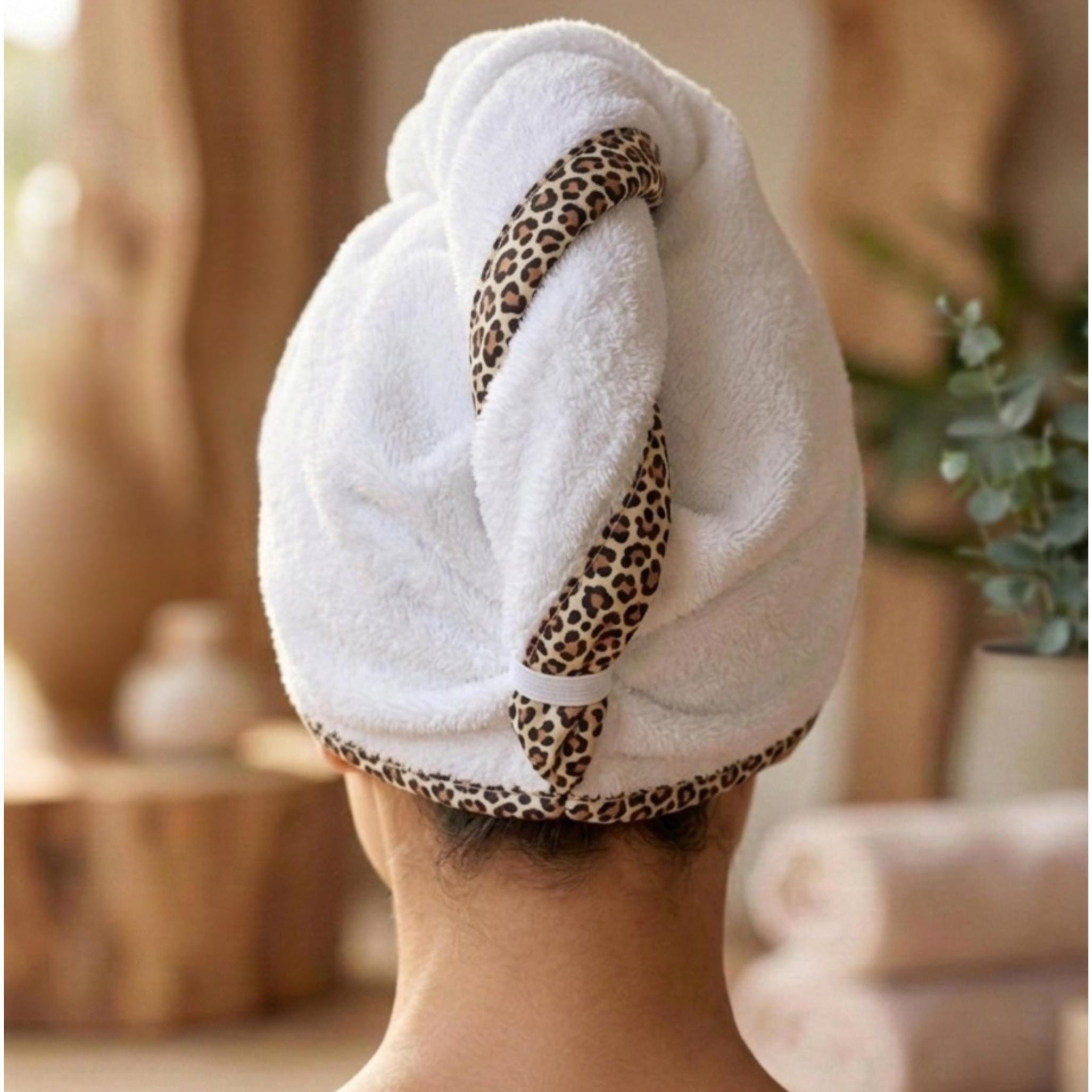 Leopard Print Hair Towel Turban – Quick Dry Turkish Cotton Wrap