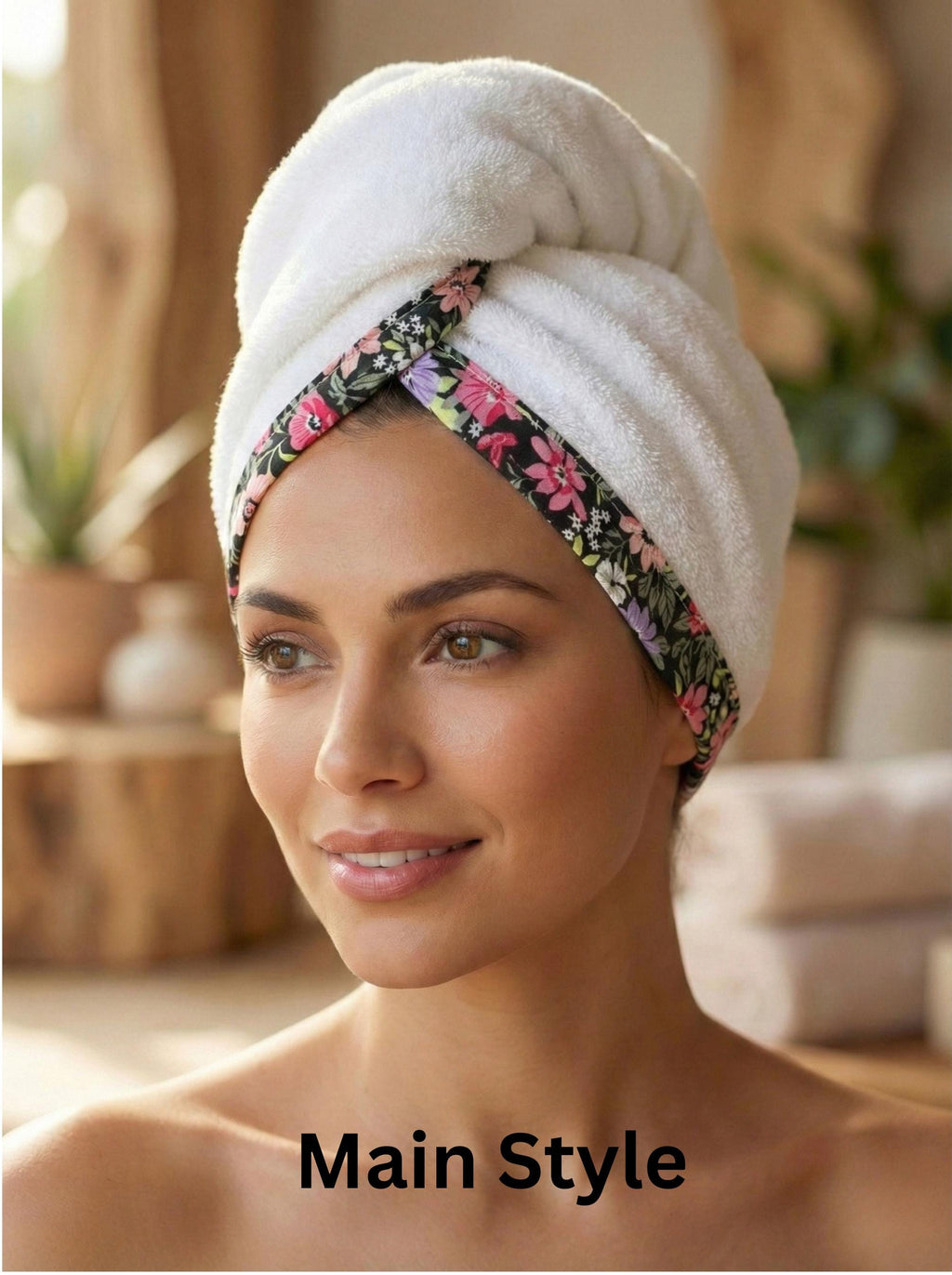 Floral Terry Hair Towel Wrap, Absorbent Cotton Twist Towel Turban