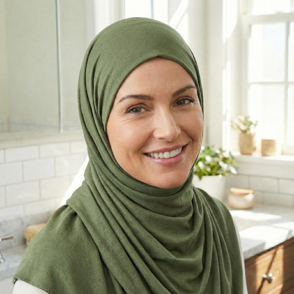 Green Jersey Hijab: Viscose Blend, Stretch Head Wrap