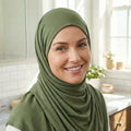 Green Jersey Hijab: Viscose Blend, Stretch Head Wrap
