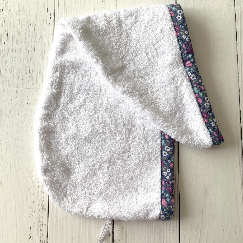 Turkish Cotton Hair Towel Wrap, Quick Drying Turban, Floral Trim Head Towel