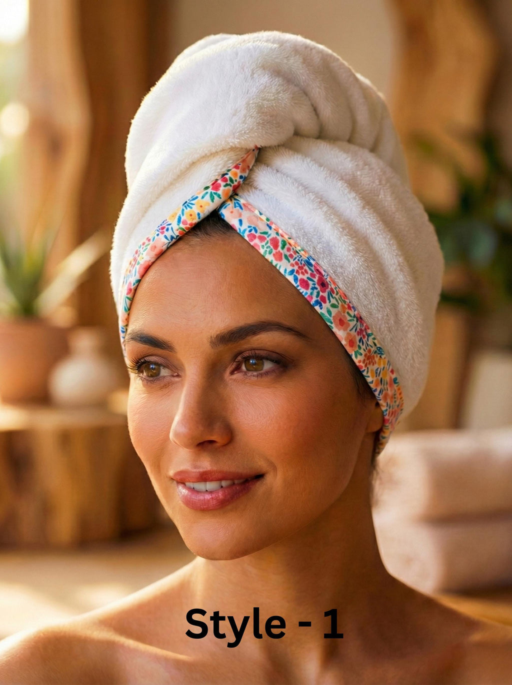 Floral Terry Hair Towel Wrap, Absorbent Cotton Twist Towel Turban