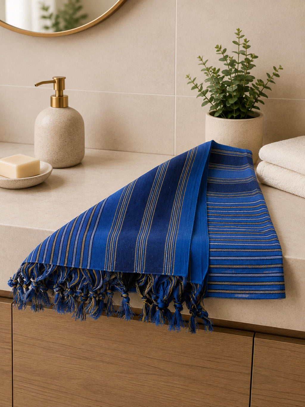 Blue Turkish Peshtemal Sauna Towel, Handwoven Lightweigt Bath Towel, Hammam, Spa Wellness Day Gift