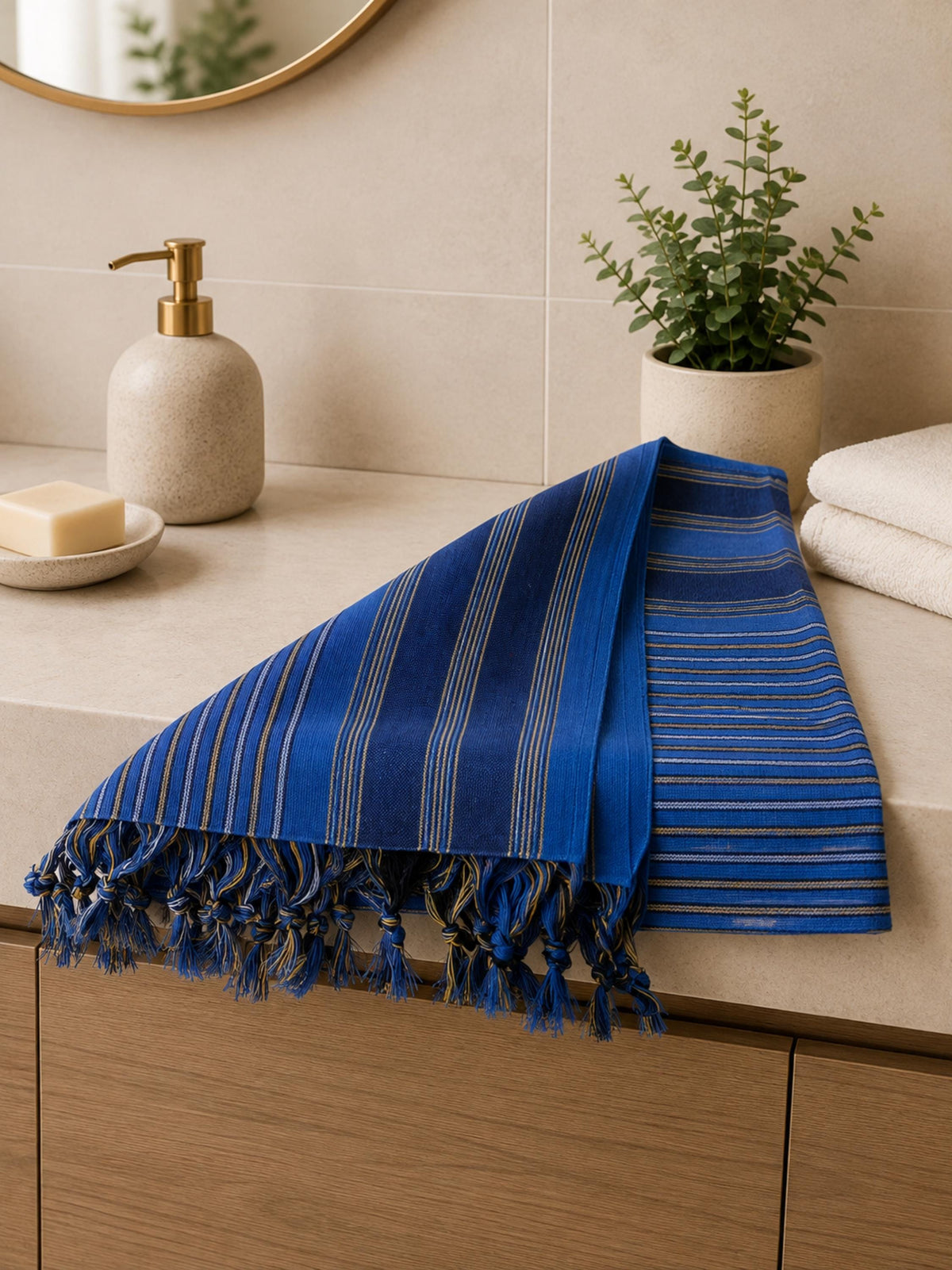 Blue Turkish Peshtemal Sauna Towel, Handwoven Lightweigt Bath Towel, Hammam, Spa Wellness Day Gift