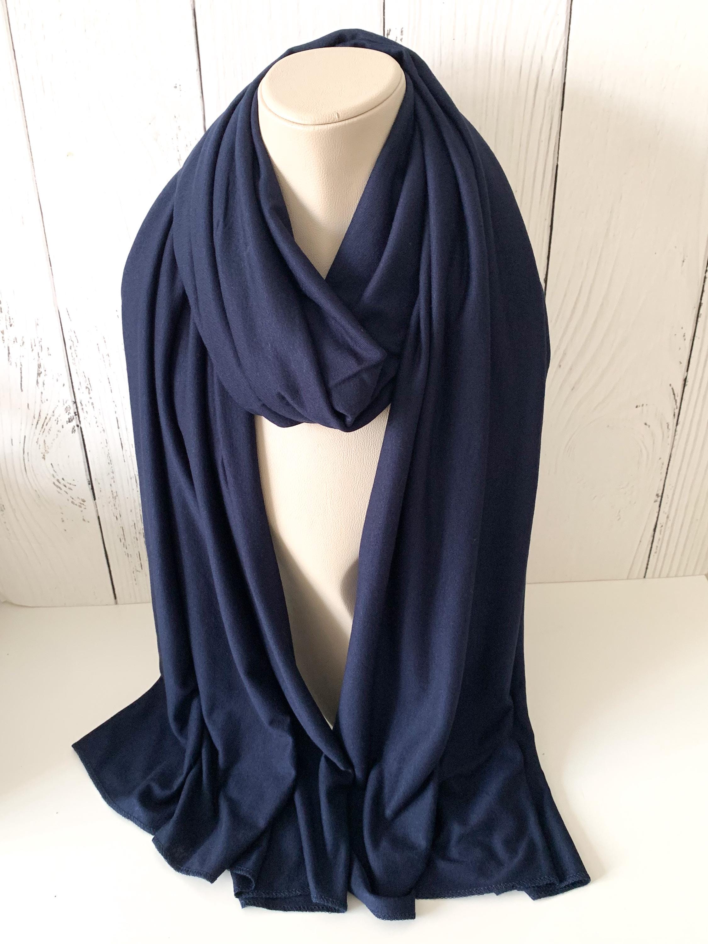 Navy Blue Jersey Hijab: Soft, Non-slip Turban Headscarf for Daily Wear