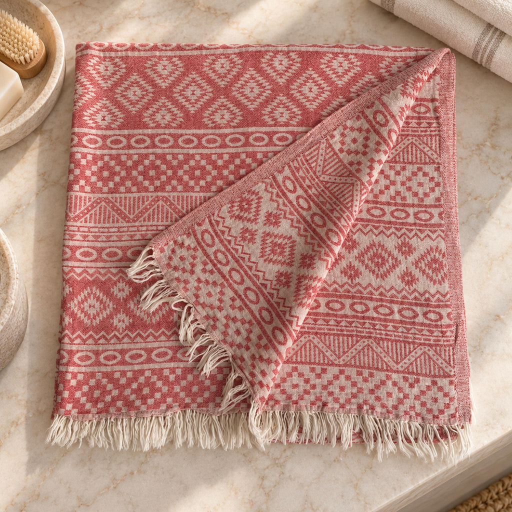 3-Layer Turkish Cotton Bath Towel, Muslin Double-Sided Hammam Peshtemall, Custom Name Print Spa Towel