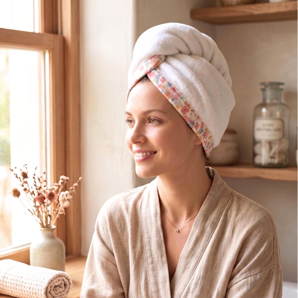 Turkish Cotton Hair Towel Wrap with Elastic Loop; After Shower Quick Dry Make-up Turban