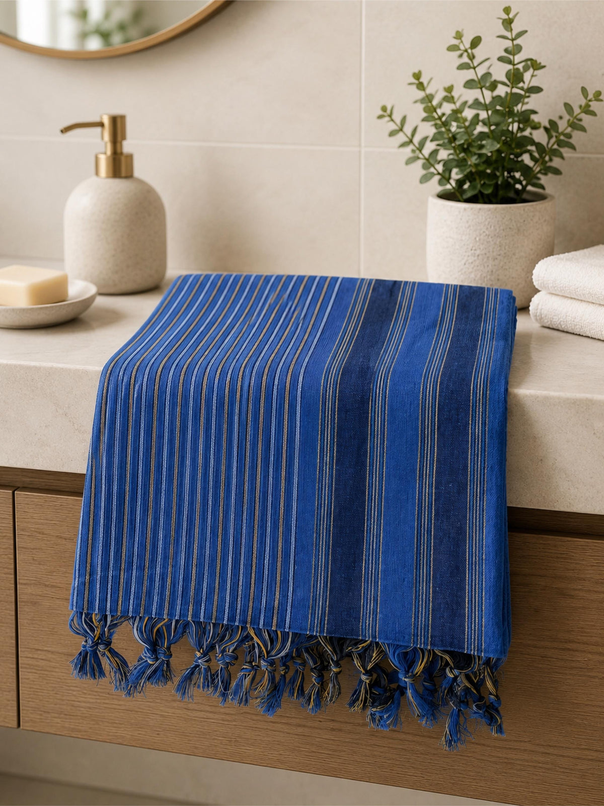 Blue Turkish Peshtemal Sauna Towel, Handwoven Lightweigt Bath Towel, Hammam, Spa Wellness Day Gift