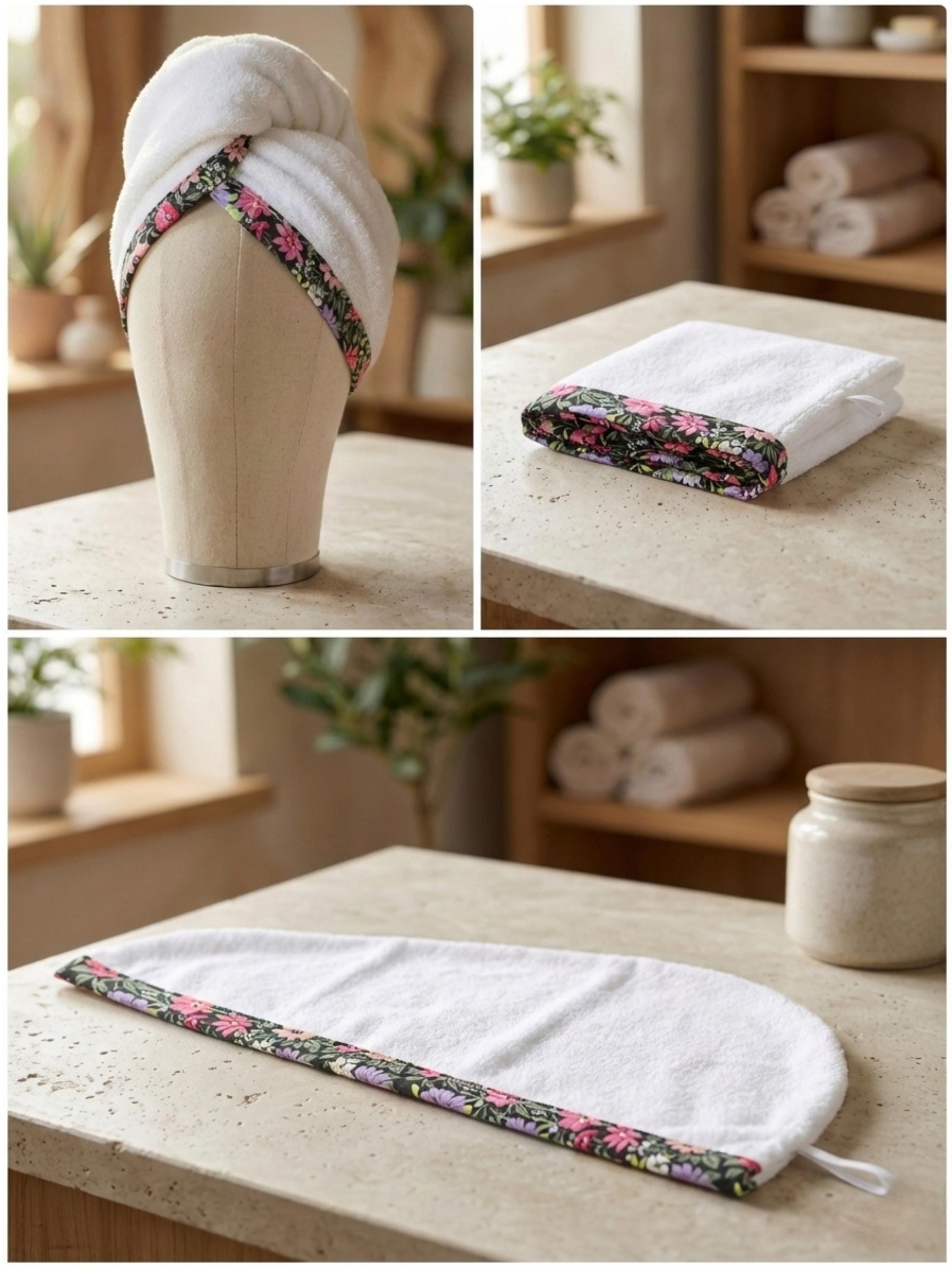 Floral Terry Hair Towel Wrap, Absorbent Cotton Twist Towel Turban