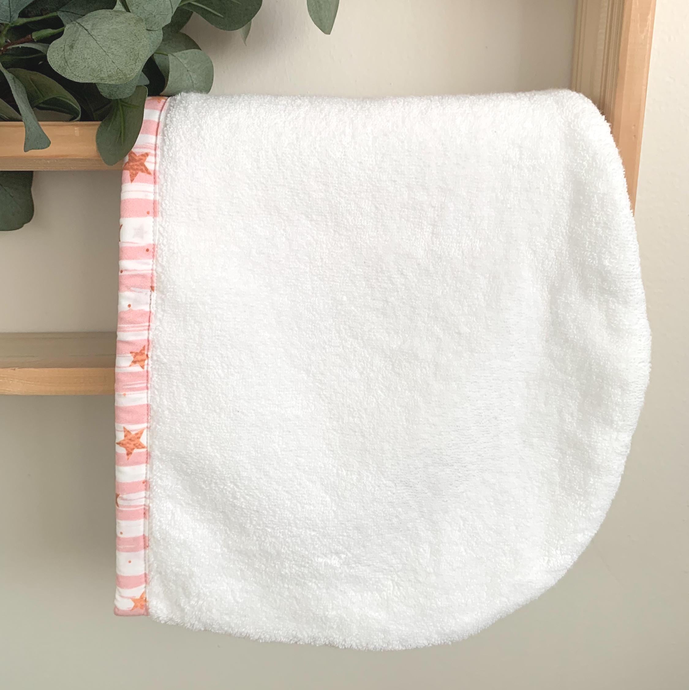 Pink Striped Star Hair Towel Wrap, Bamboo Cotton Turban