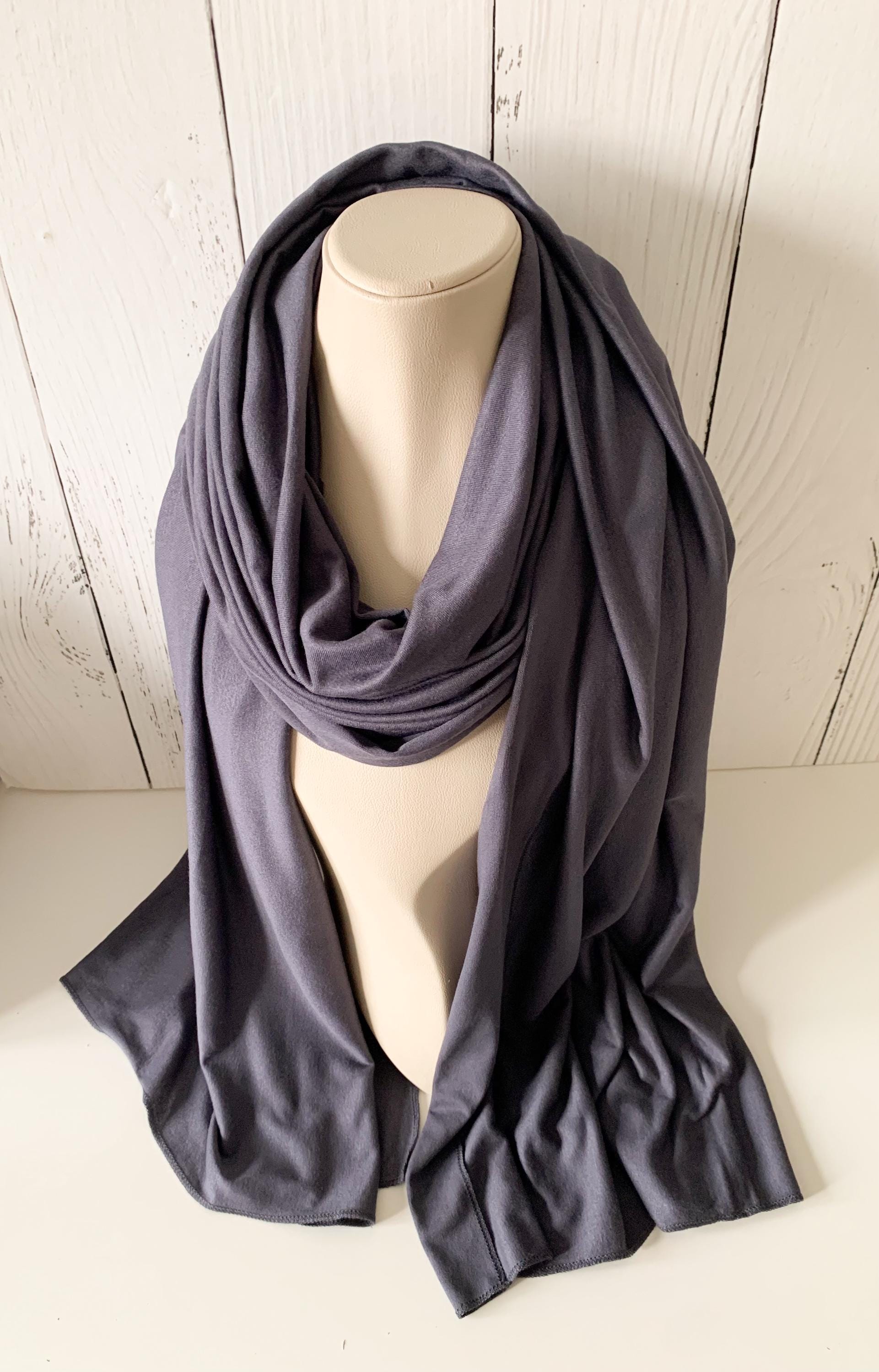Charcoal Gray Jersey Turban, Women's Twist Headwrap, Soft Neck Scarf - Hijab