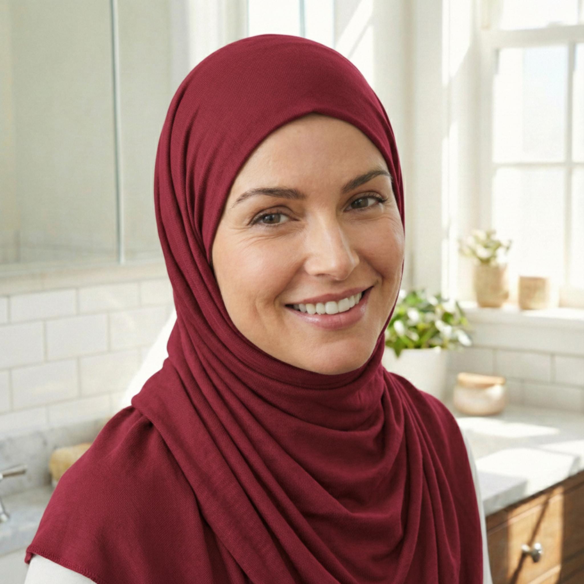 Burgundy Jersey Hijab, Claret Red Twist Turban Headscarf, Breathable Viscose Lycra Headwrap