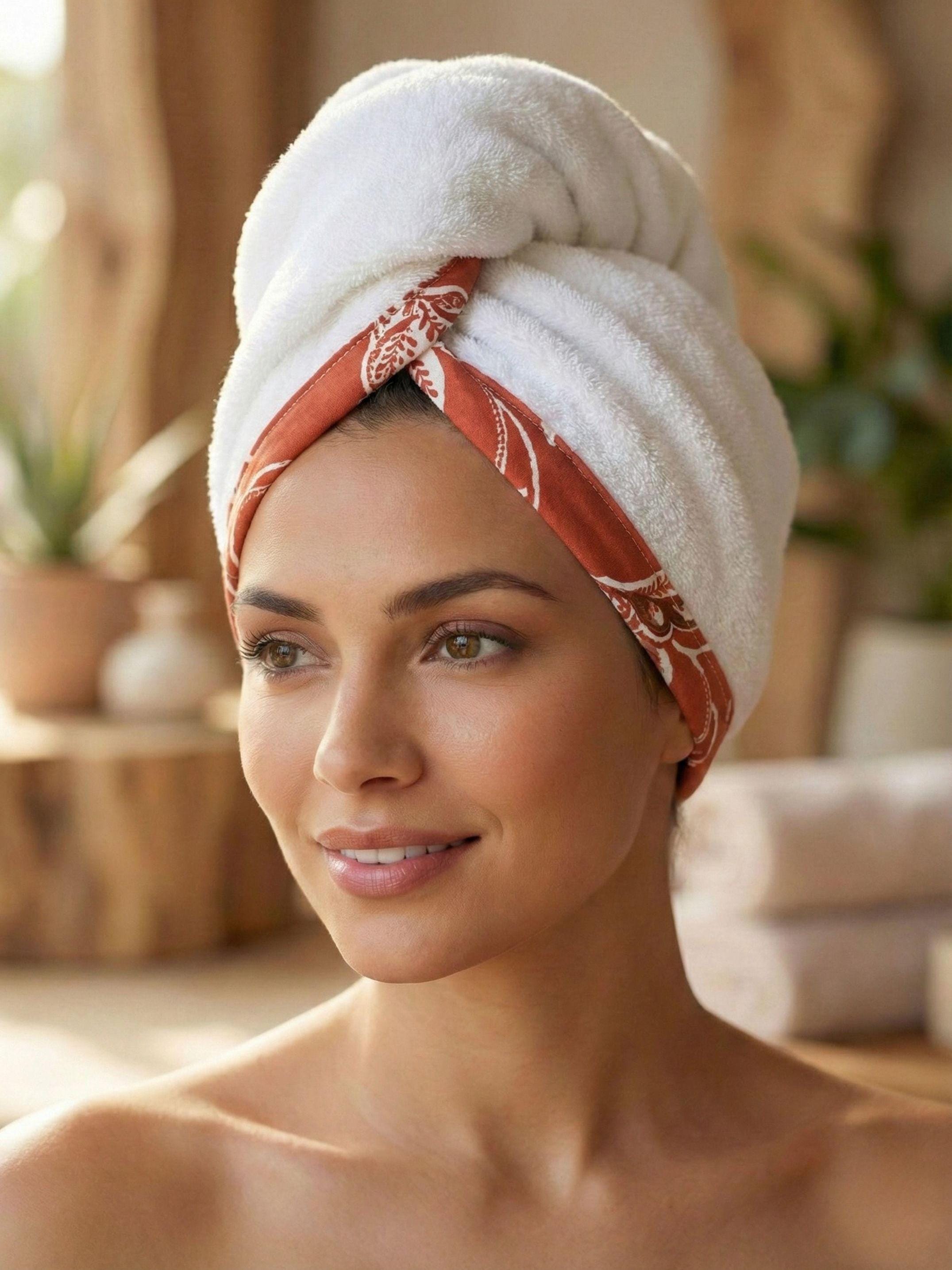 Boho Hair Towel Wrap, Super Absorbent Terry Turban After Shower