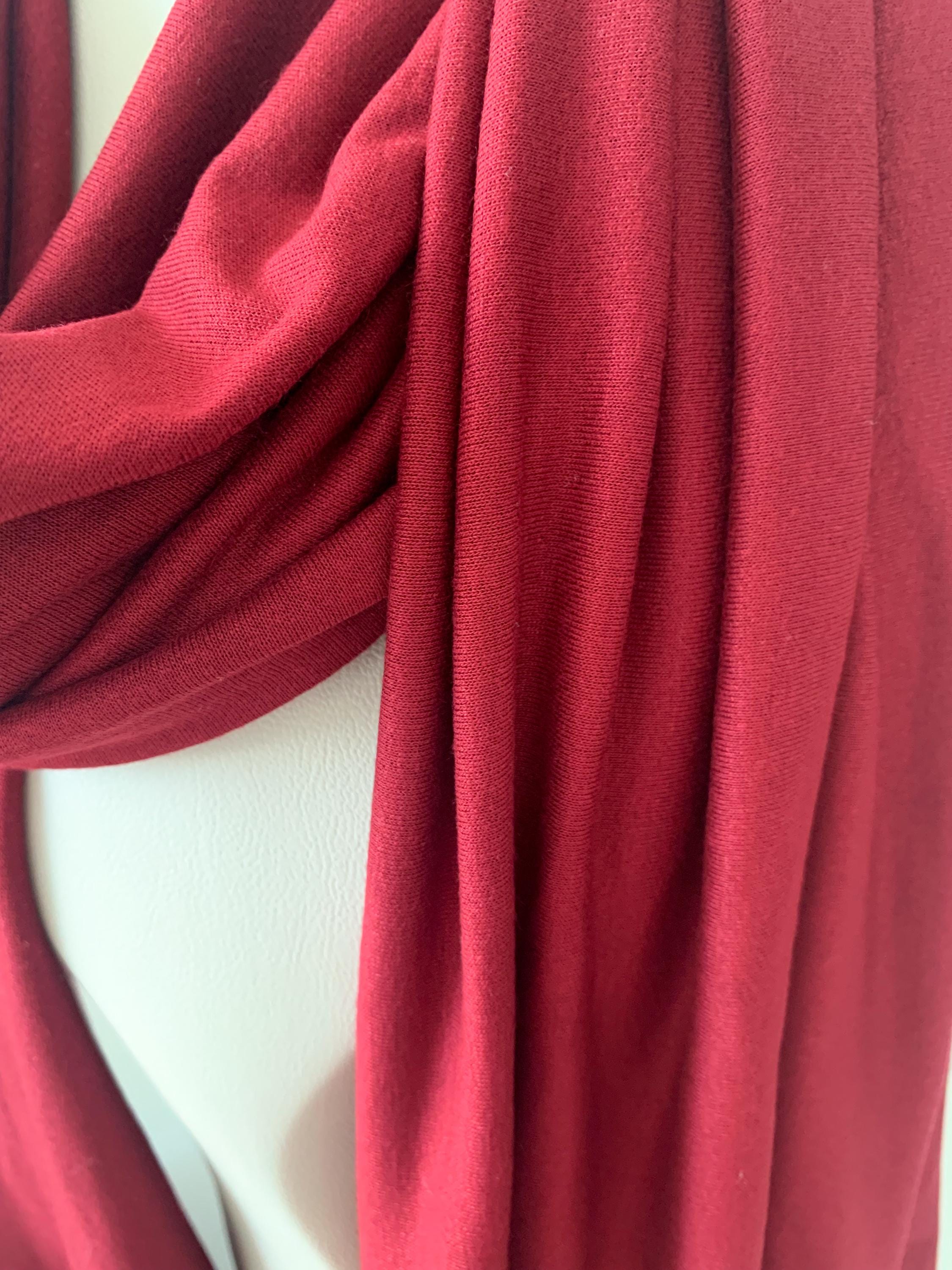 Burgundy Jersey Hijab, Claret Red Twist Turban Headscarf, Breathable Viscose Lycra Headwrap