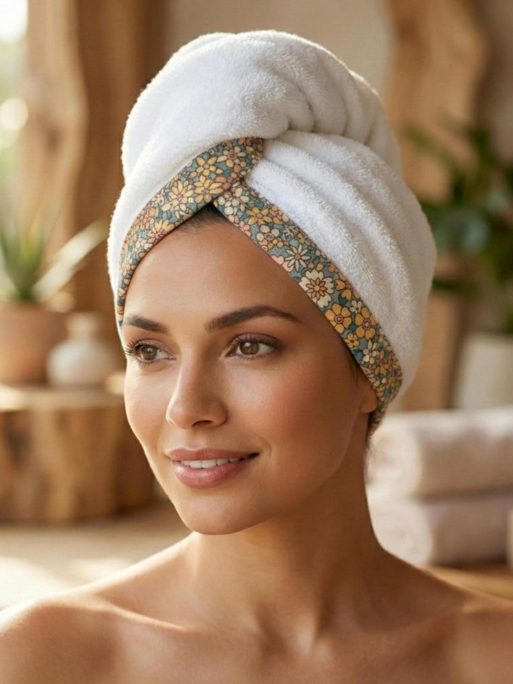 Floral Hair Towel Wrap – Absorbent Cotton Terry Turban
