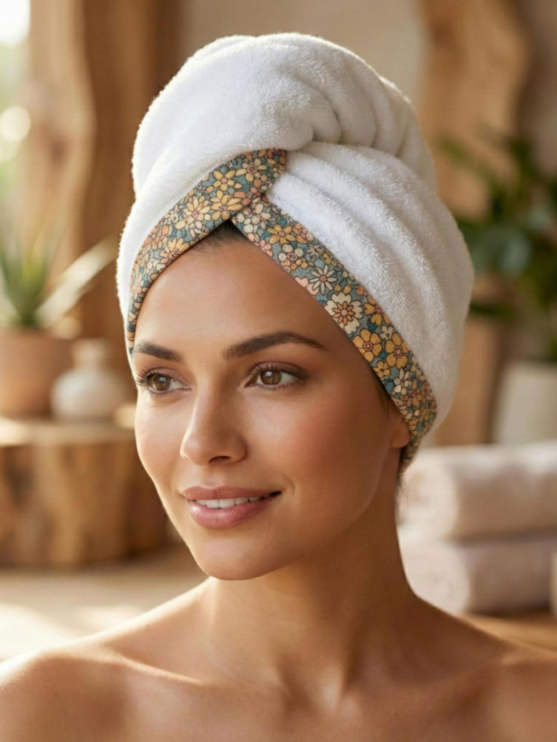 Floral Hair Towel Wrap – Absorbent Cotton Terry Turban
