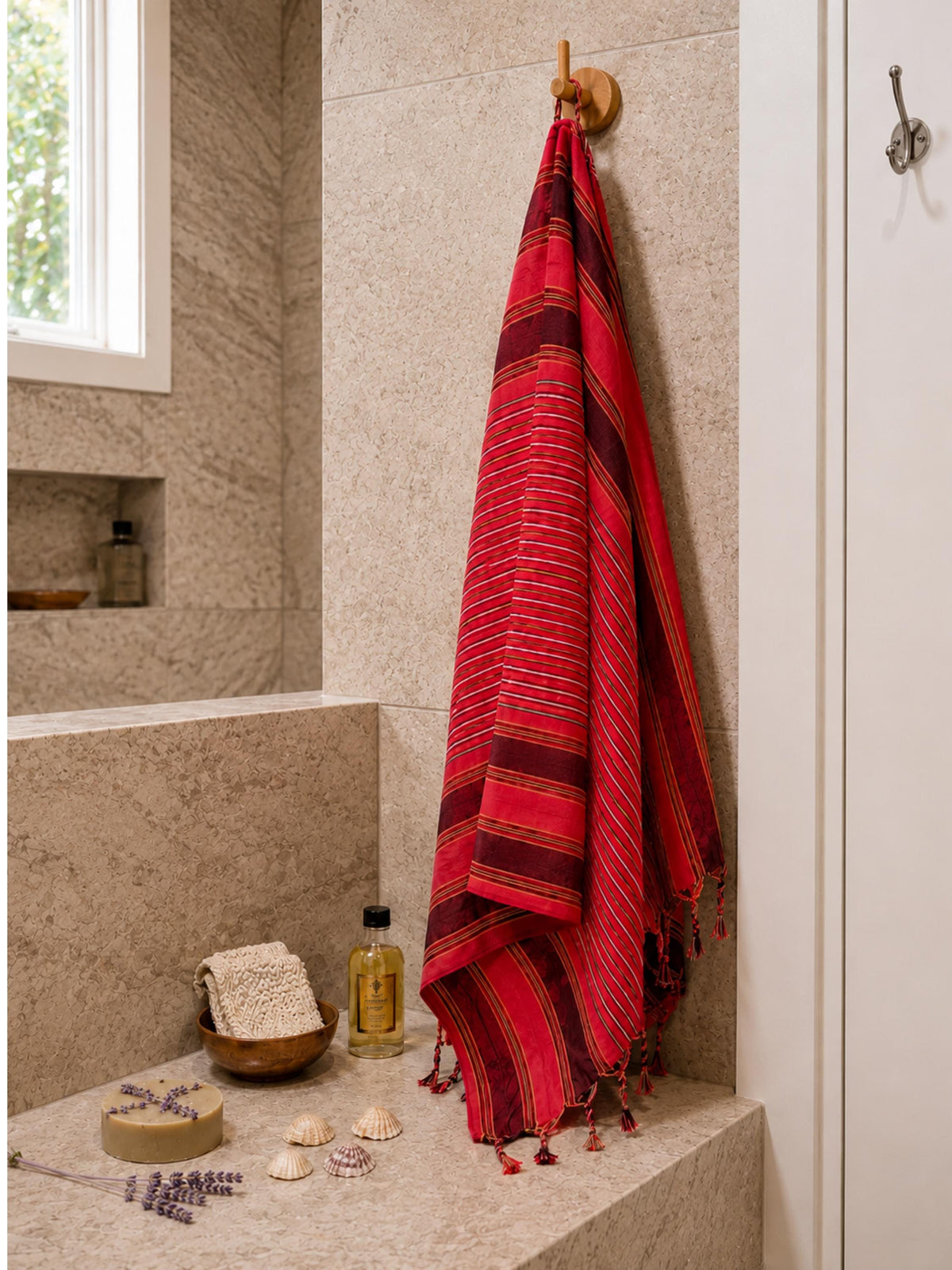 Handwoven Turkish Peshtemal Towel, Claret Red Lightweight Beach Sarong, Bulk Spa Sauna Towel