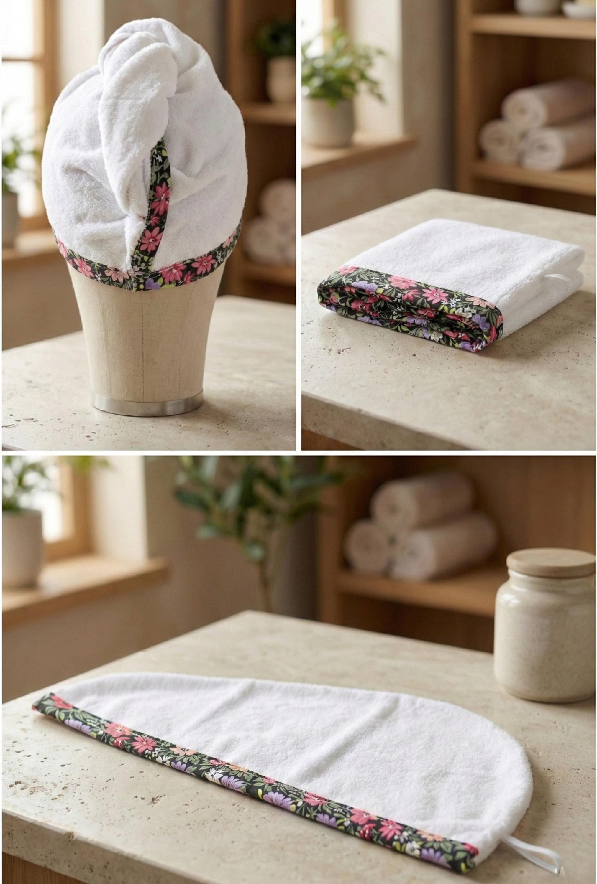 Floral Terry Hair Towel Wrap, Absorbent Cotton Twist Towel Turban