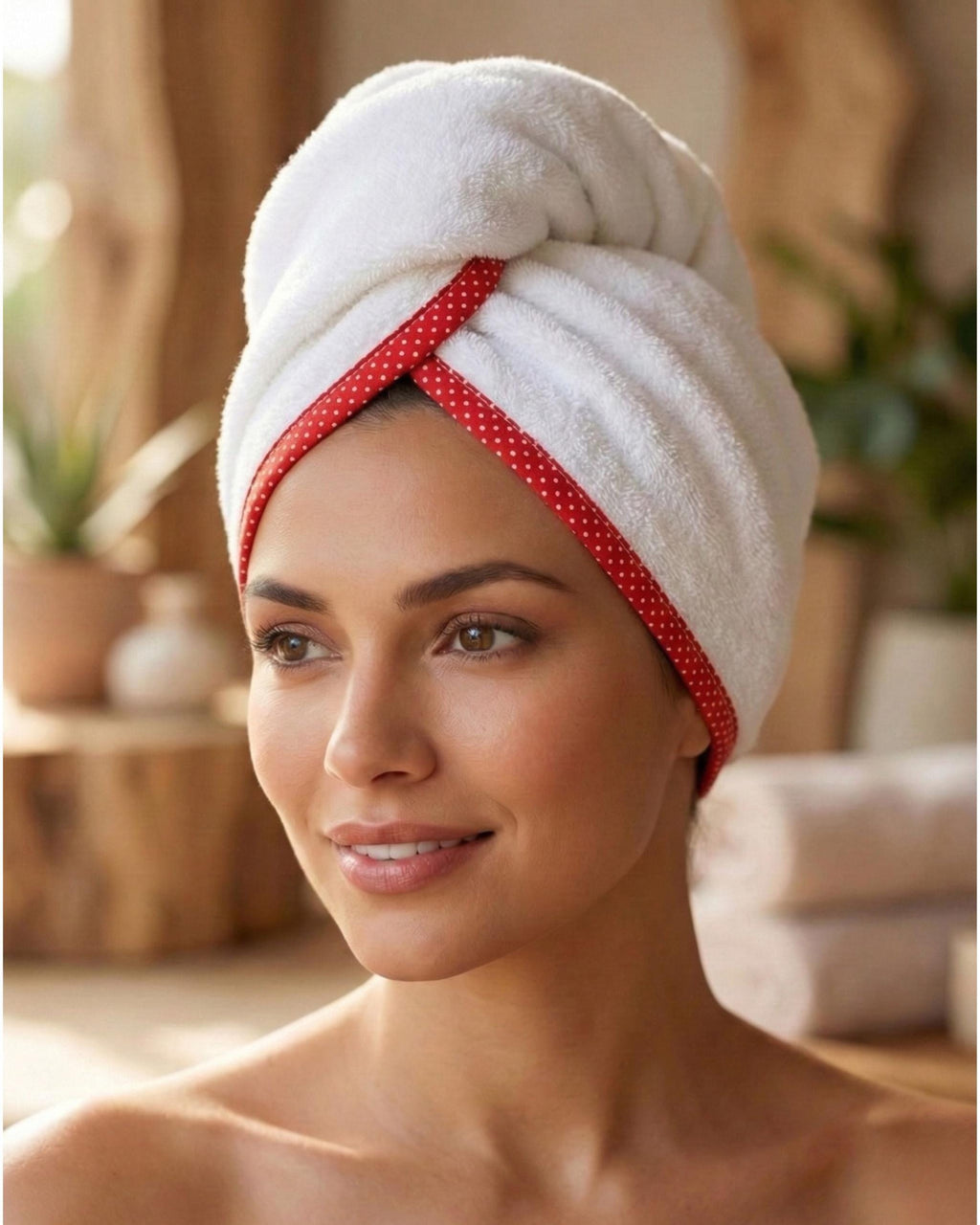 Turkish Cotton Red Hair Towel Wrap, Quick Dry Absorbent Turban