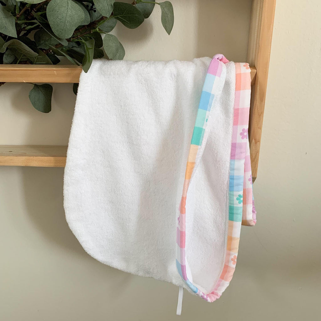 Pastel Plaid Hair Towel Wrap, Ultra Soft Hair Turban, Quick Dry Turkish Cotton Bath Towel, Gentle Hair Care Gift