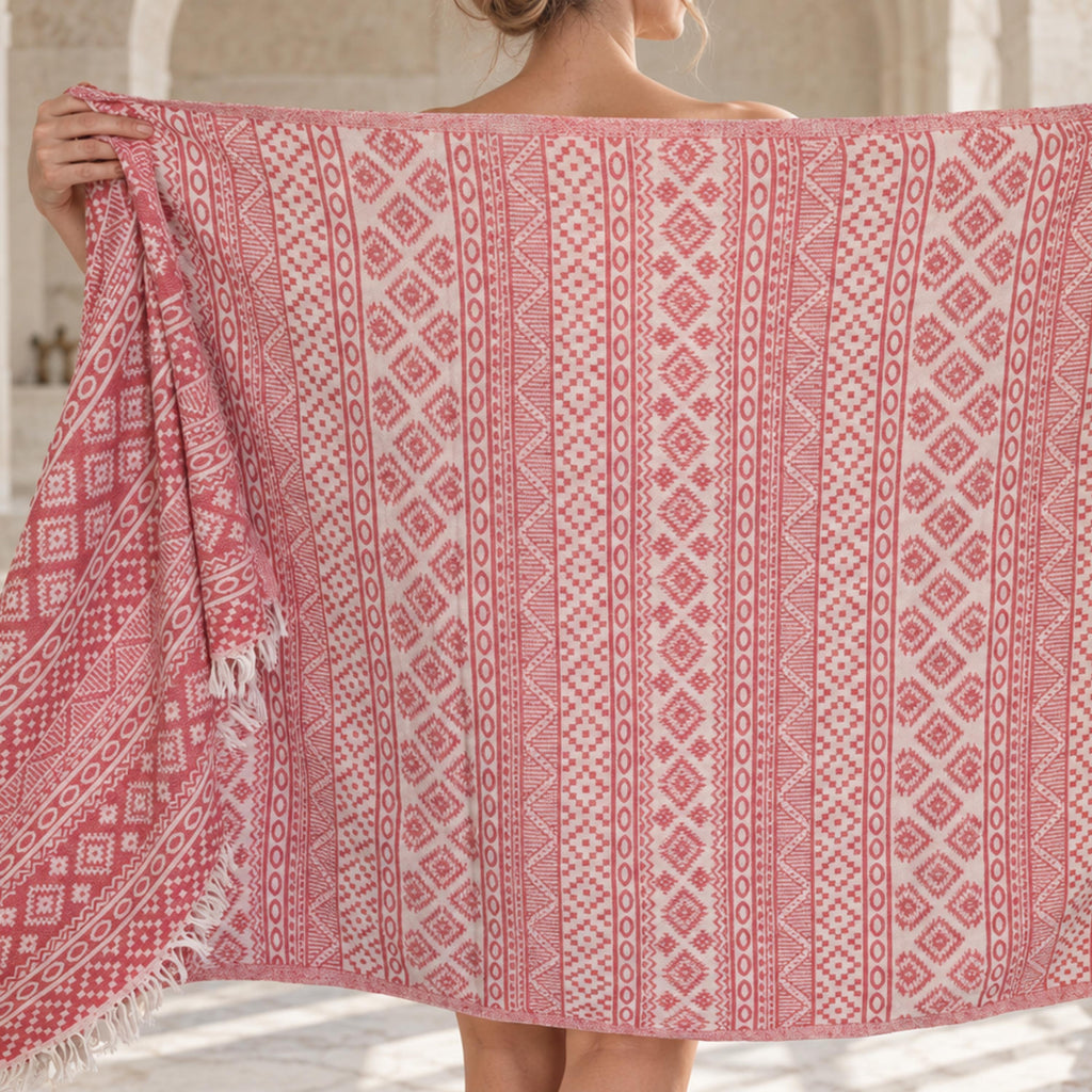 3-Layer Turkish Cotton Bath Towel, Muslin Double-Sided Hammam Peshtemall, Custom Name Print Spa Towel