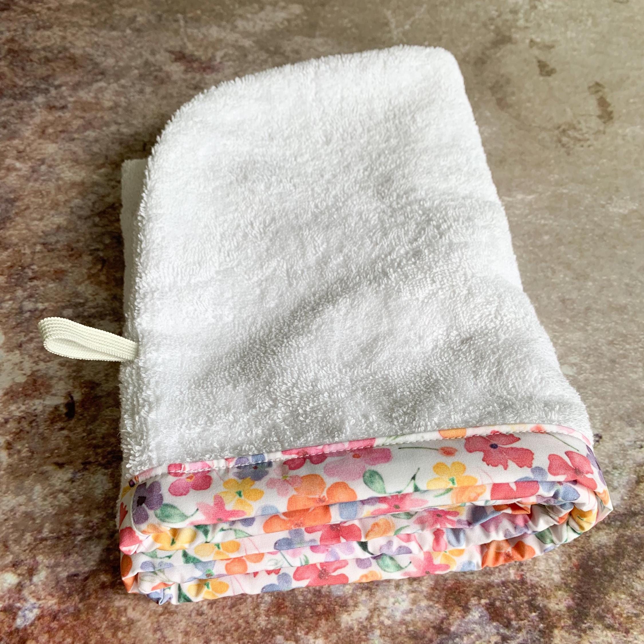 Cotton Hair Drying Towel Wrap, Quick Dry Towel Turban, Pink Floral Patterned Trim