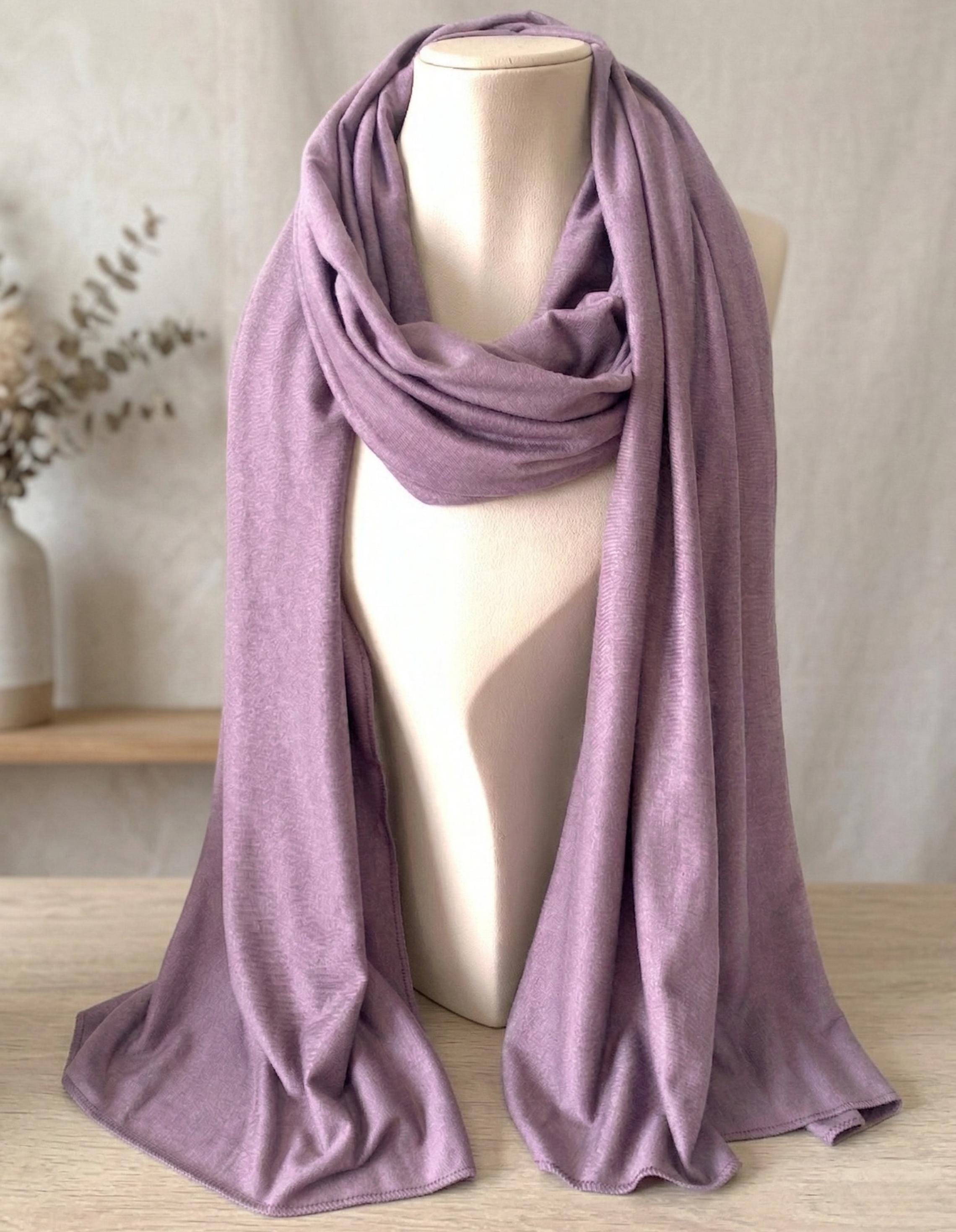 Lilac Jersey Hijab, Stretch Long Turban Scarf Shawl - Soft Stretchy Head Wrap for Women, Multi-Color Options