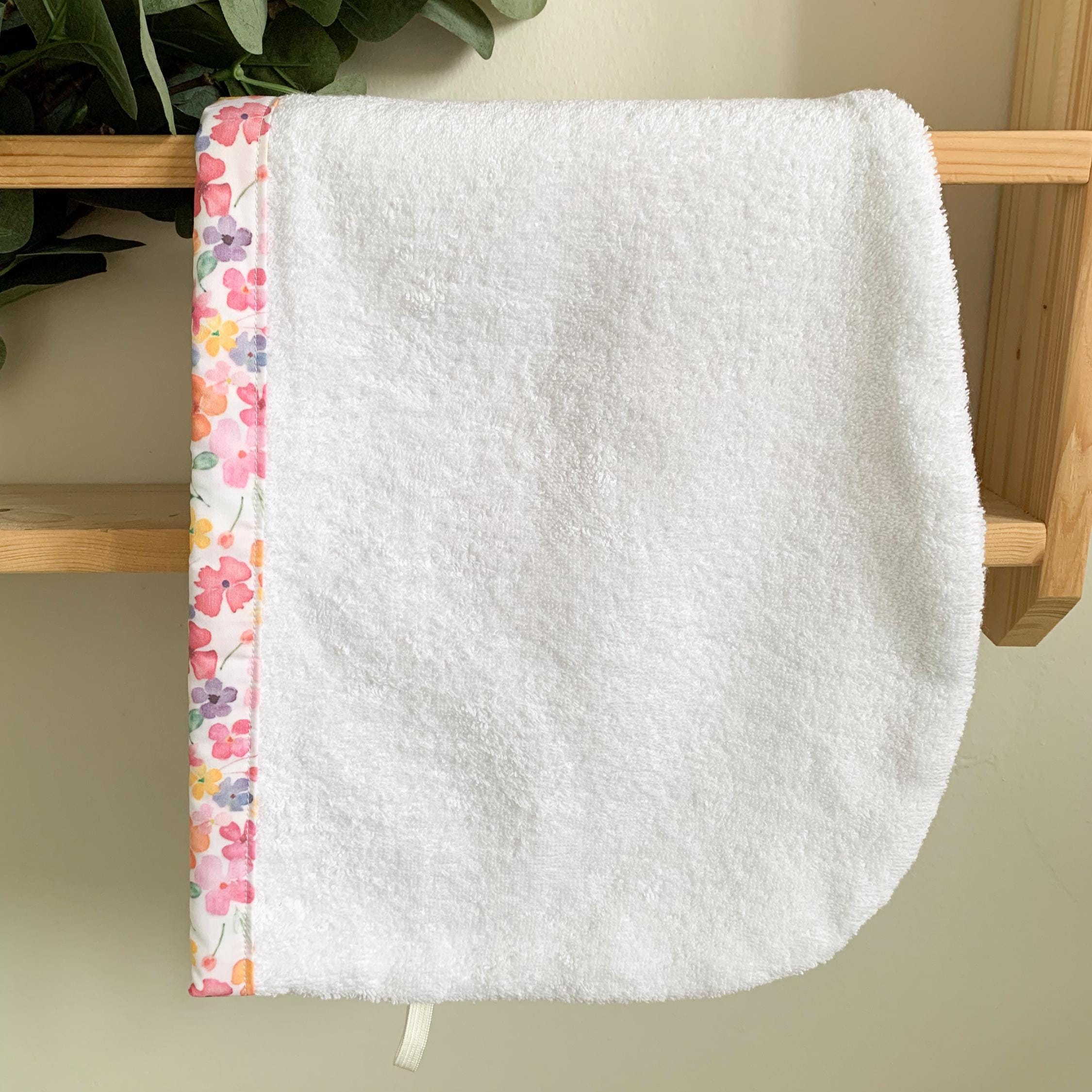 Cotton Hair Drying Towel Wrap, Quick Dry Towel Turban, Pink Floral Patterned Trim