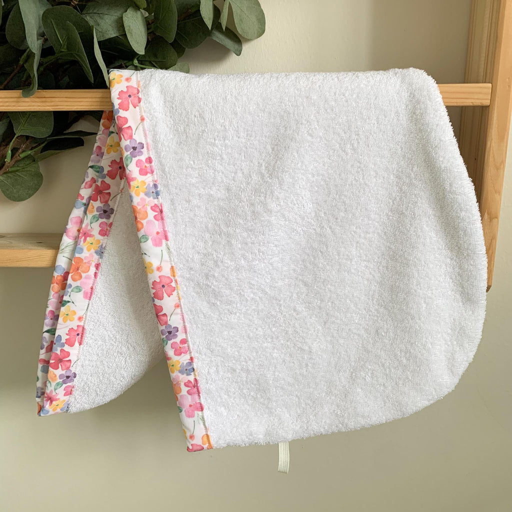 Cotton Hair Drying Towel Wrap, Quick Dry Towel Turban, Pink Floral Patterned Trim