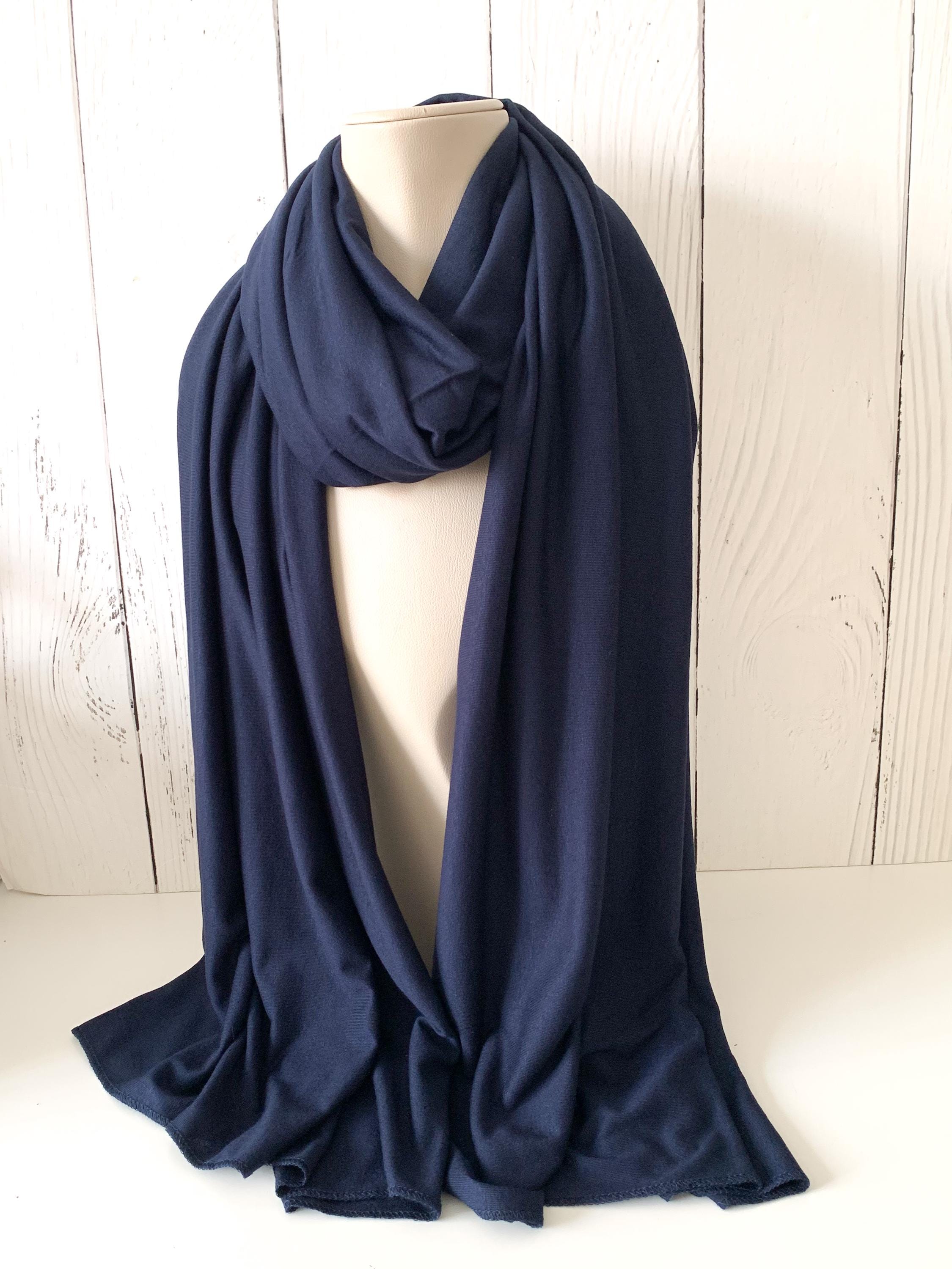 Navy Blue Jersey Hijab: Soft, Non-slip Turban Headscarf for Daily Wear