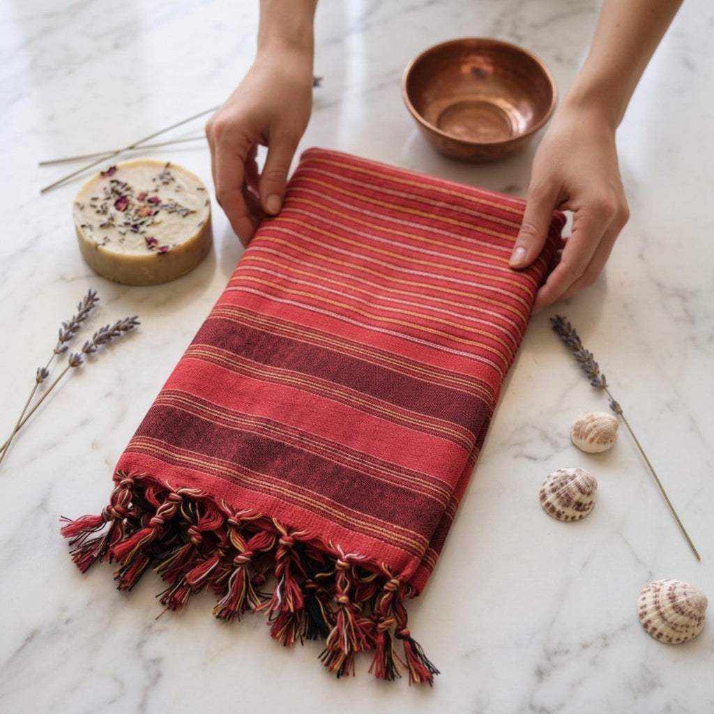 Handwoven Turkish Hammam Towel, 100% Cotton Peshtemal, Lightweight Beach Towel, Spa Sauna Wrap