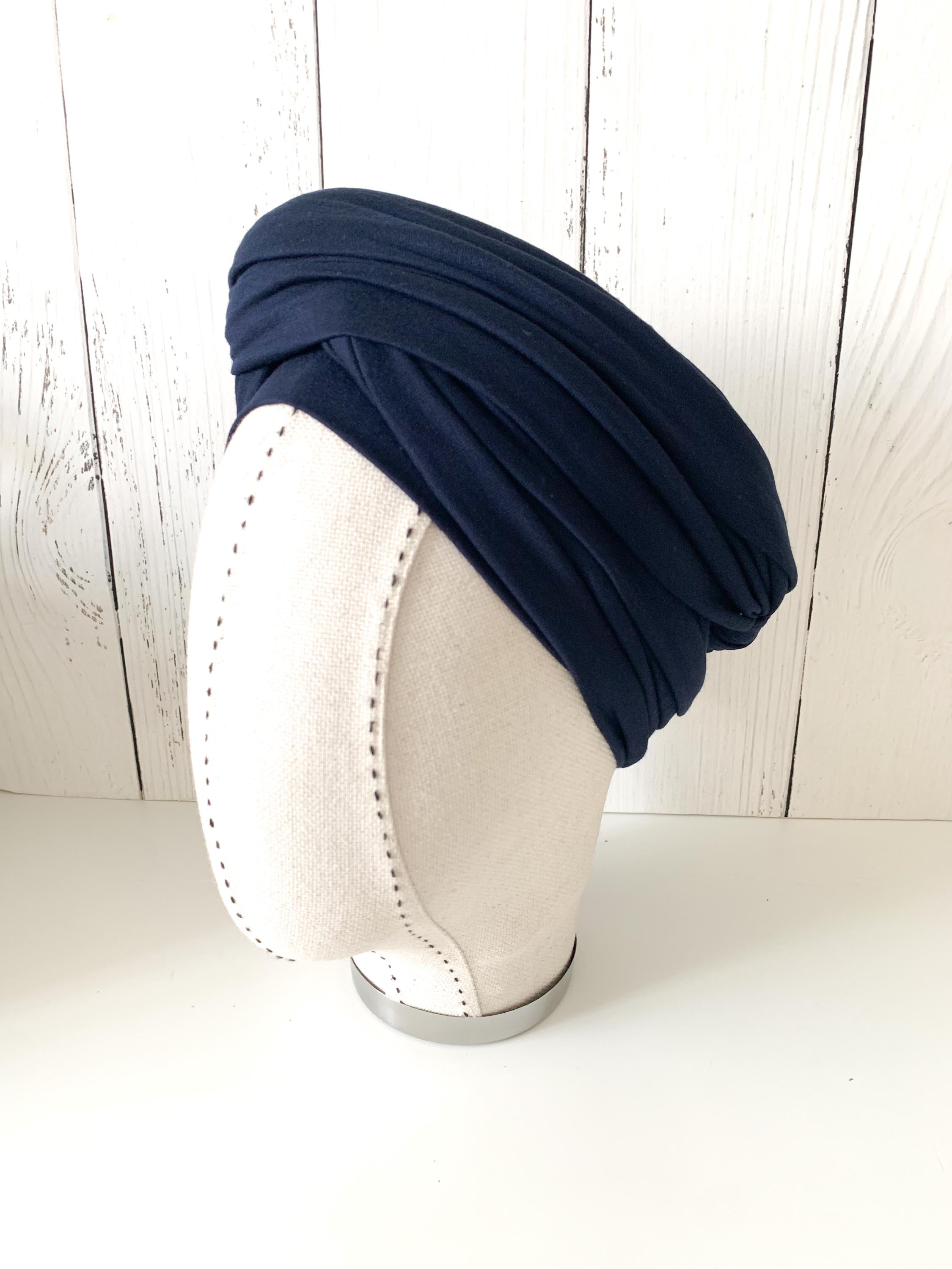 Navy Blue Jersey Hijab: Soft, Non-slip Turban Headscarf for Daily Wear