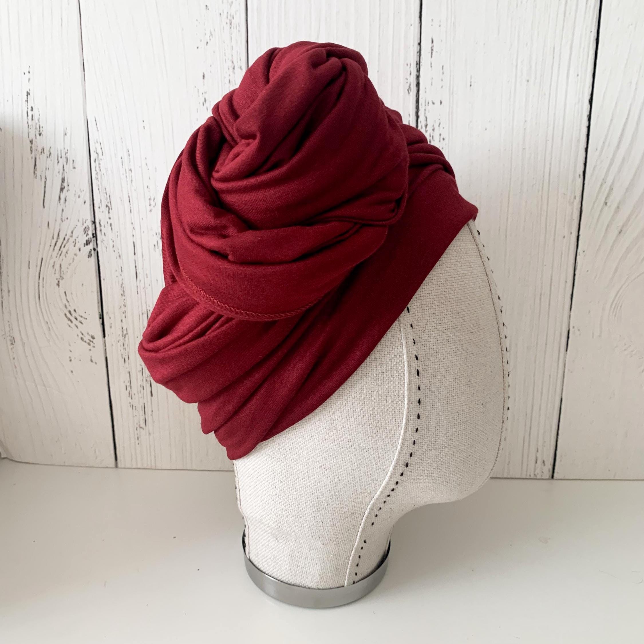 Burgundy African Headwrap for Women, Jersey Twist Turban Head Wrap, Soft Women Neck Scarf, Islamic Burgundy Hijab