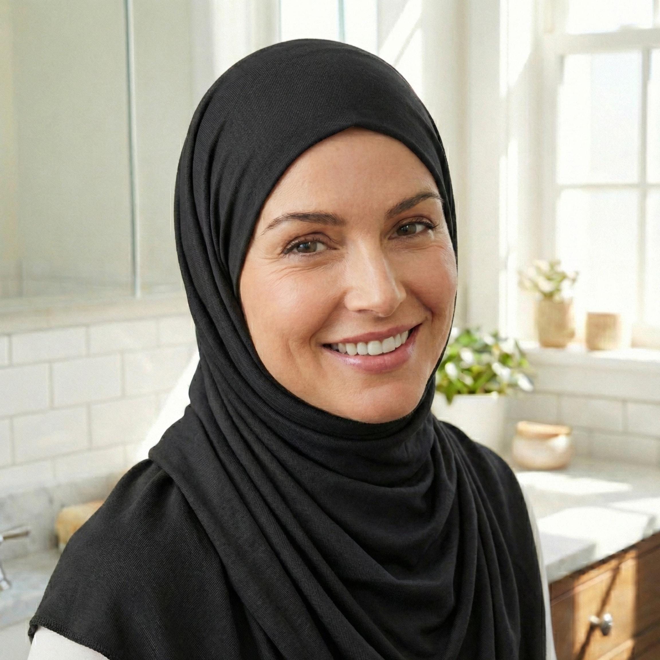 Black Jersey Hijab Turban: Soft Viscose Stretch HeadWrap for Daily Use
